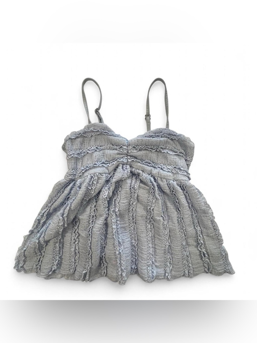 Girls XS (4-5 Years) Light Blue Ruffle Ruched Top Cottagecore Coquette Fairycore